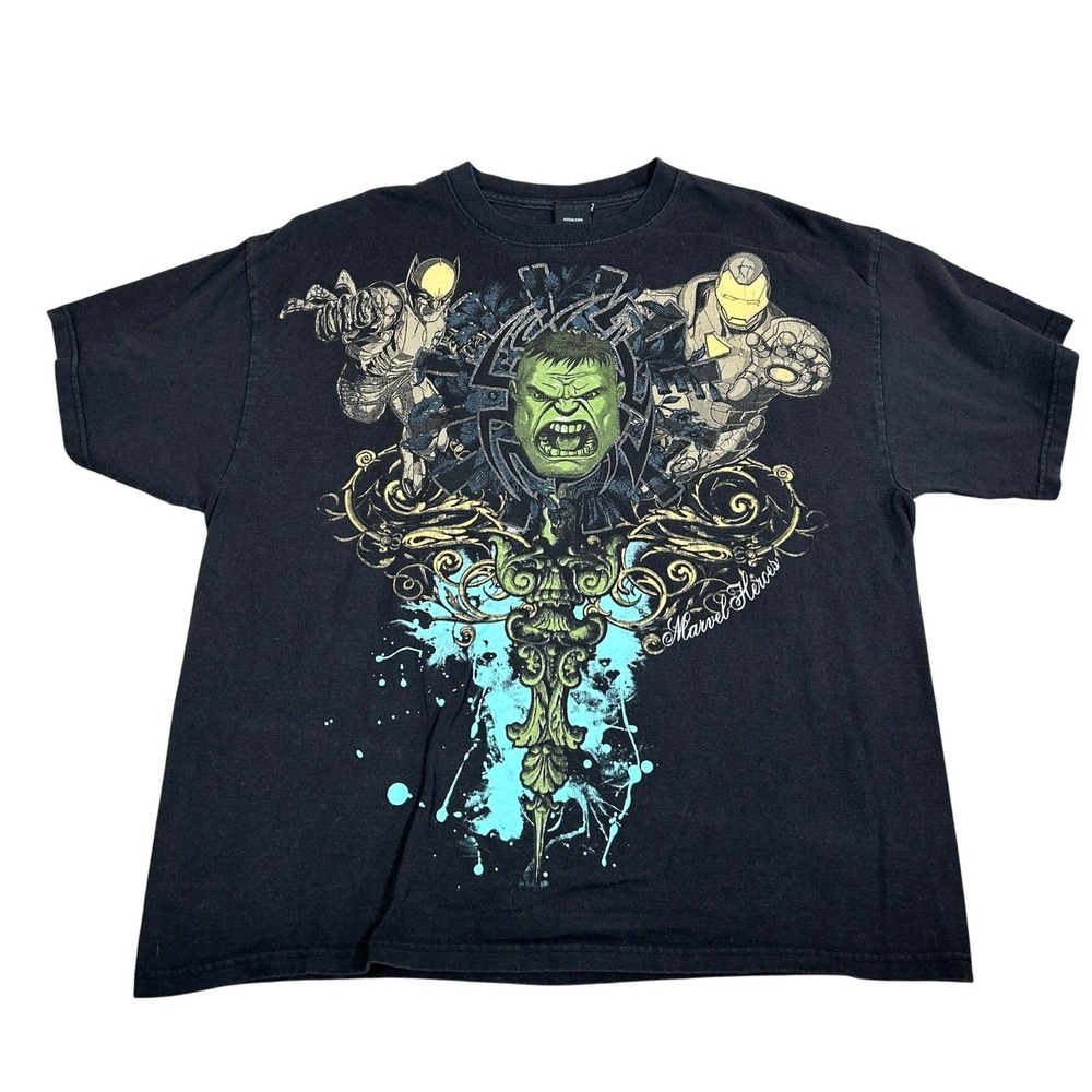 Marvel Comics Wolverine Iron Man Hulk Graphic T‎ Shirt Mens XL Black 2008